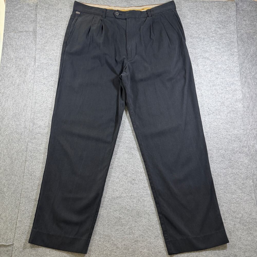 Tommy Bahama Silk Pants Mens 38x32 Black Pleated Front Relaxed Fit Trousers